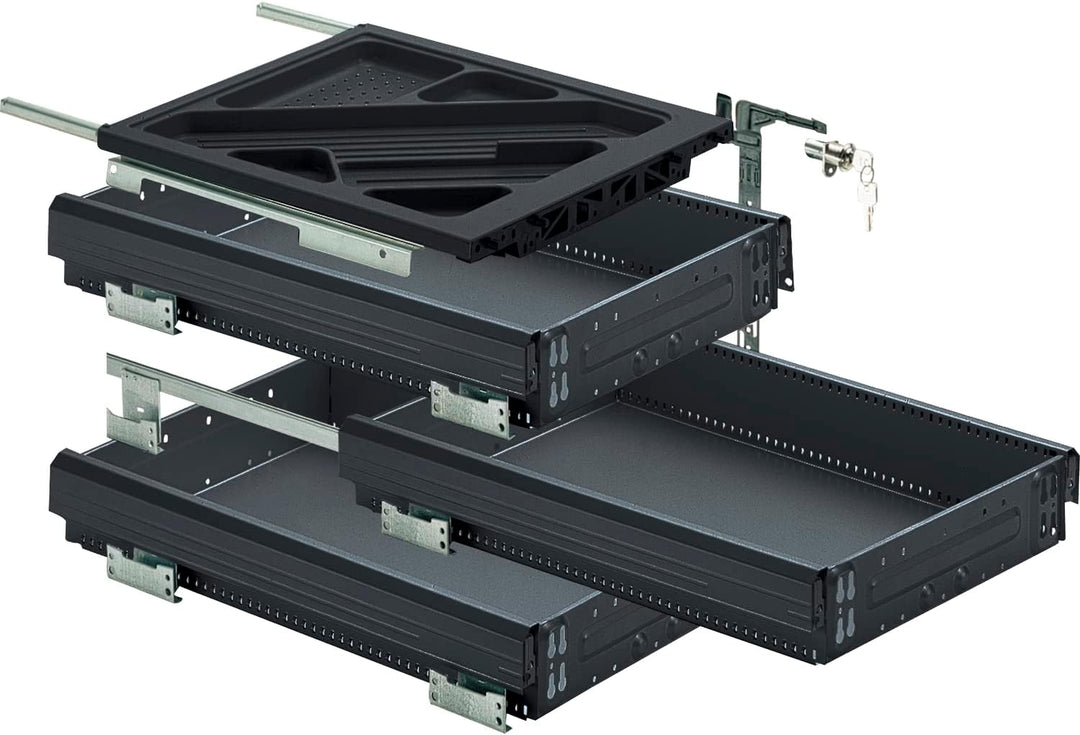 Hettich 77602 Systema TOP 2000 Container-Set Silent System, Teilauszug, ET 530mm, schwarz, Schwarz