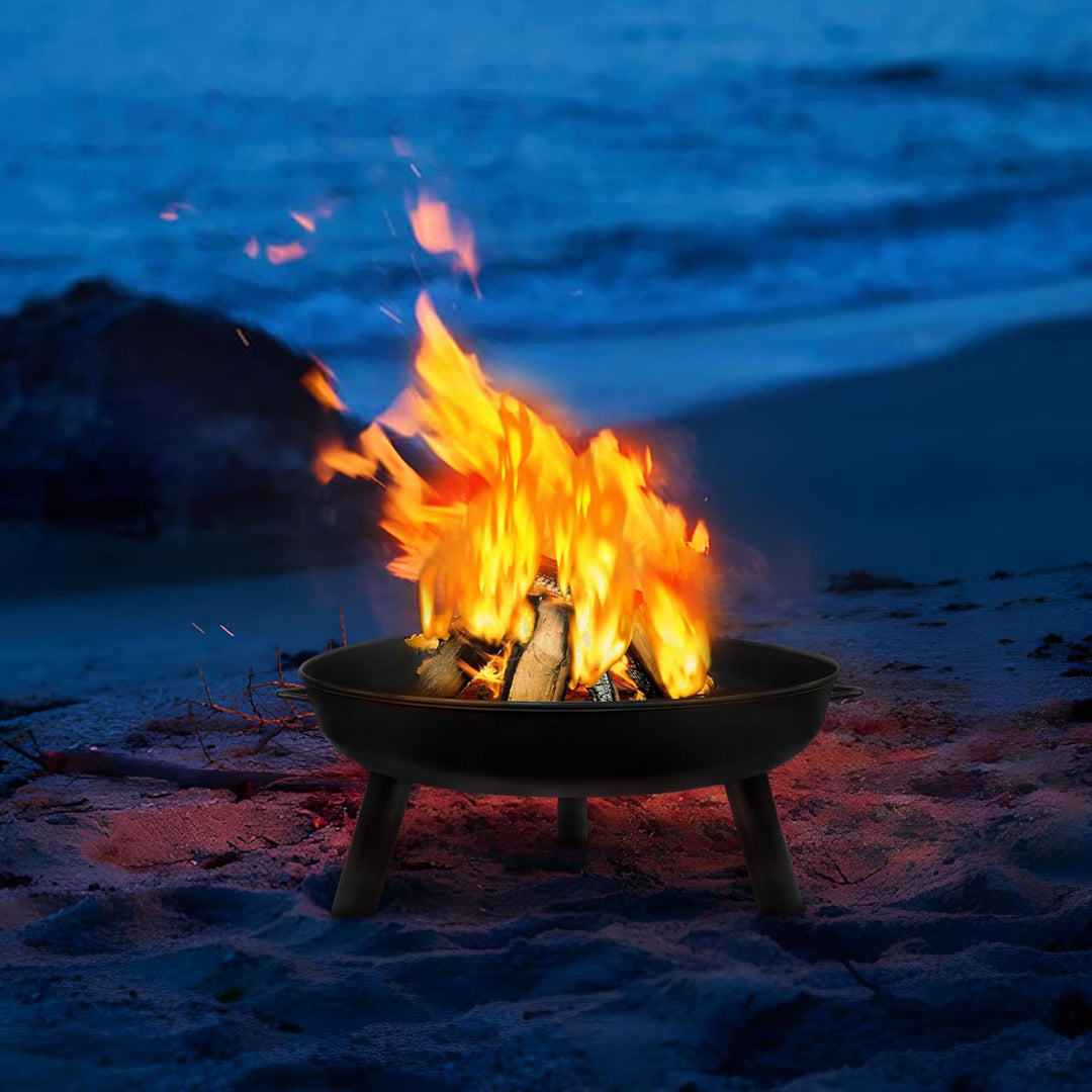 UISEBRT Feuerschale 80cm - Feuerstelle mit Griffen and 3 Füssen für Draussen Terrasse Garten Balkon