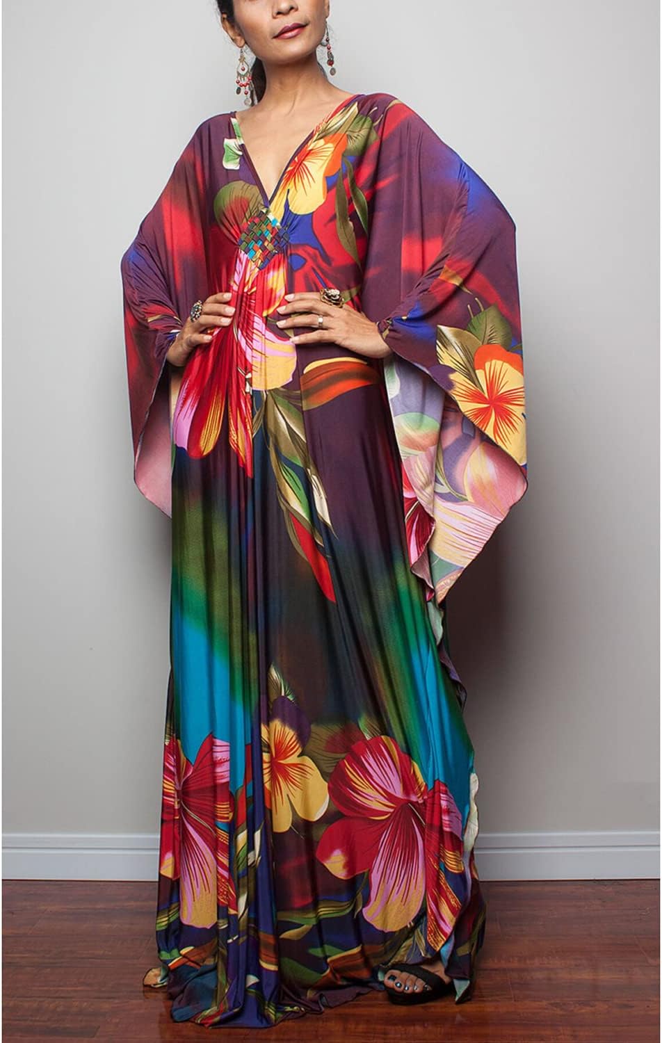 YouKD Sommer Geblümter Loser Kaftan Boho-Strand Bikini Aufdecken Kleid Plus Grösse Robe für Damen Ei