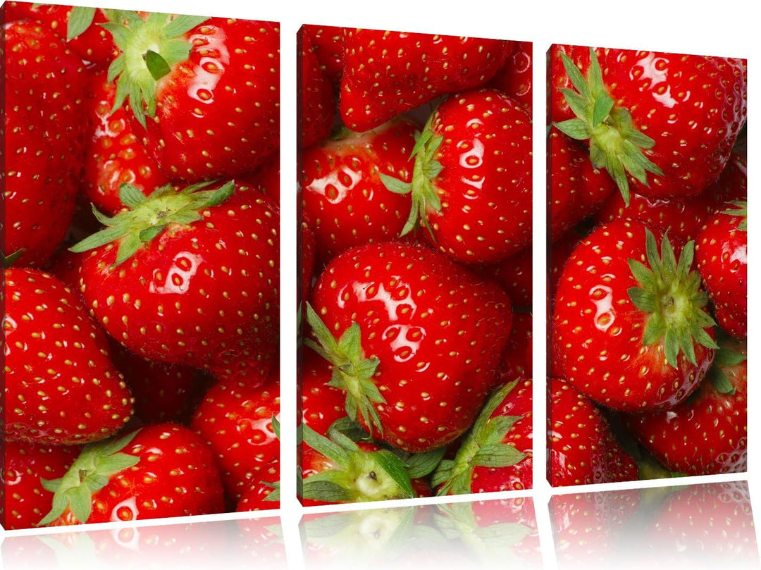 Fruchtig frische Erdbeeren 3-Teiler Leinwandbild 120x80 Bild auf Leinwand, XXL riesige Bilder fertig
