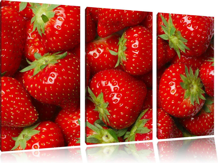 Fruchtig frische Erdbeeren 3-Teiler Leinwandbild 120x80 Bild auf Leinwand, XXL riesige Bilder fertig