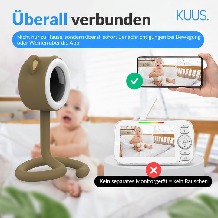 KUUS. Babyphone mit Kamera und APP 2K/3MP, White Noise Einschlafhilfe mit 6 Beruhigungsklängen, Baby
