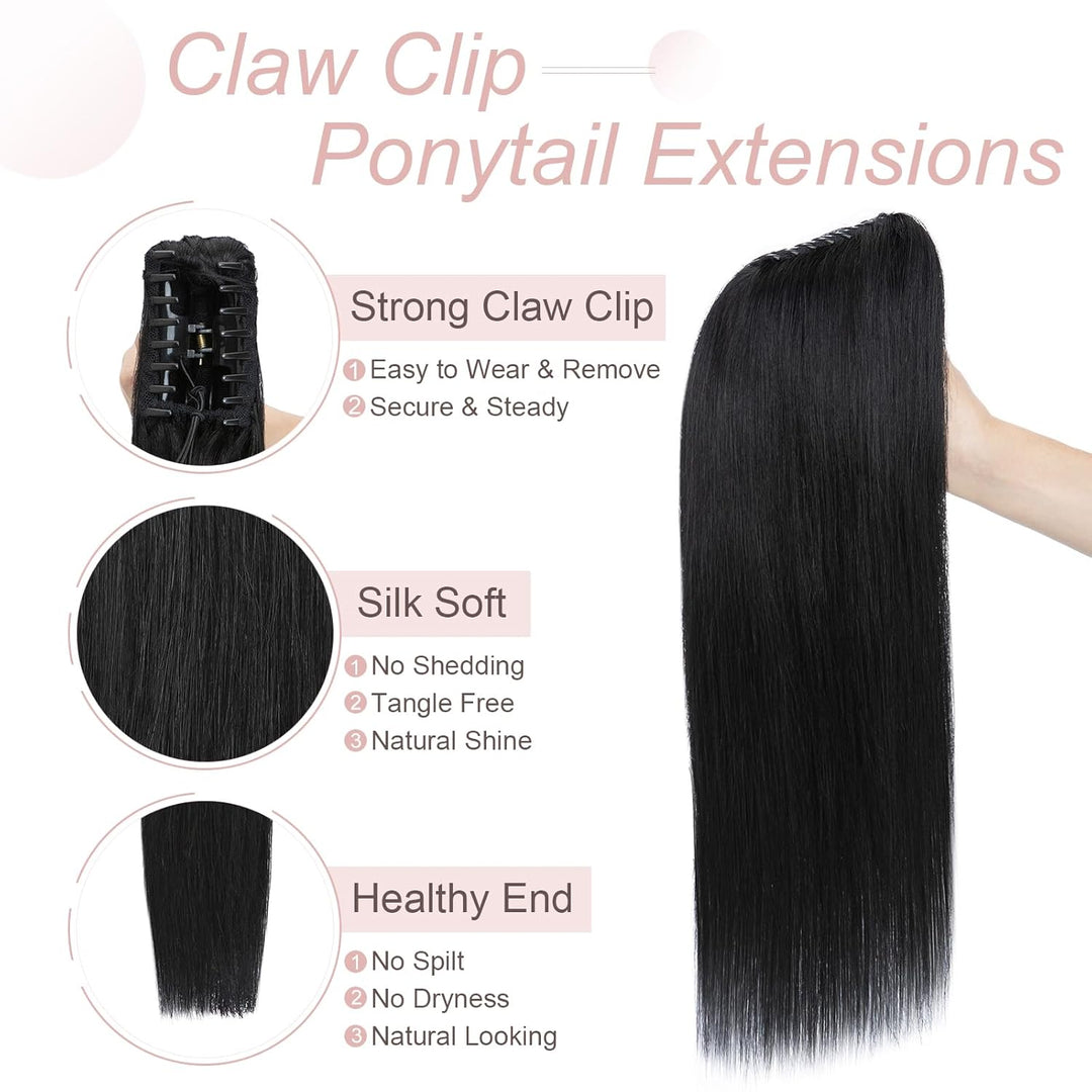 Silk-co Haarteile Echthaar Ponytail Extension Clip in Pferdeschwanz Extensions Echthaar Glatt Zopf H