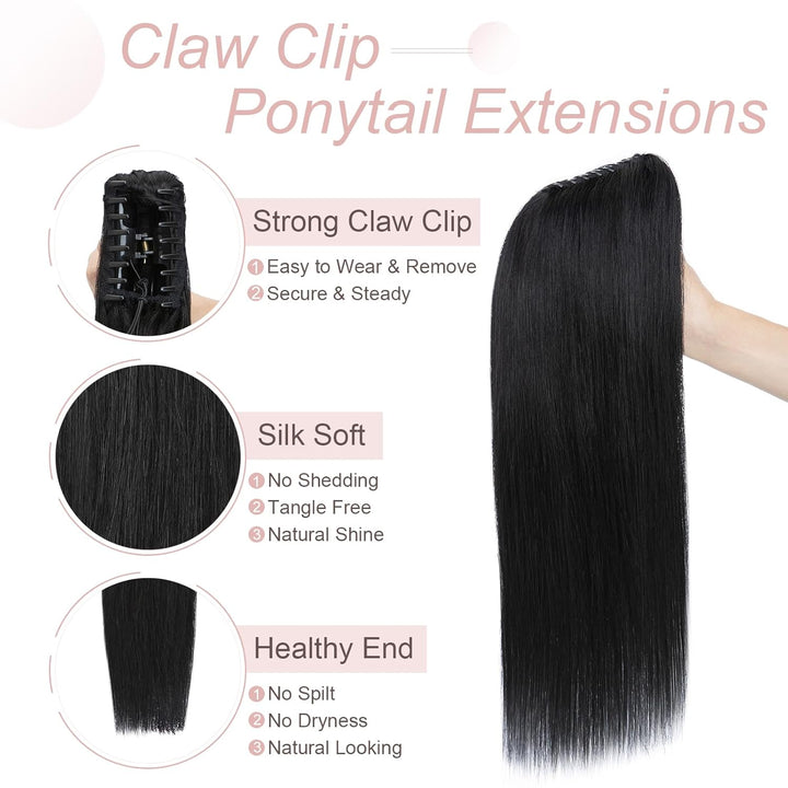 Silk-co Haarteile Echthaar Ponytail Extension Clip in Pferdeschwanz Extensions Echthaar Glatt Zopf H