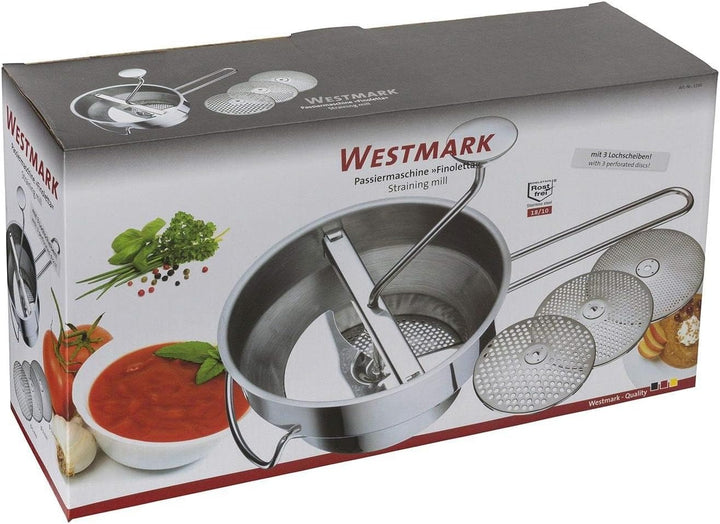 Westmark Passiermaschine/Passiersieb/Passe-vite mit 3 Lochscheiben, Rostfreier Edelstahl, Finoletta,