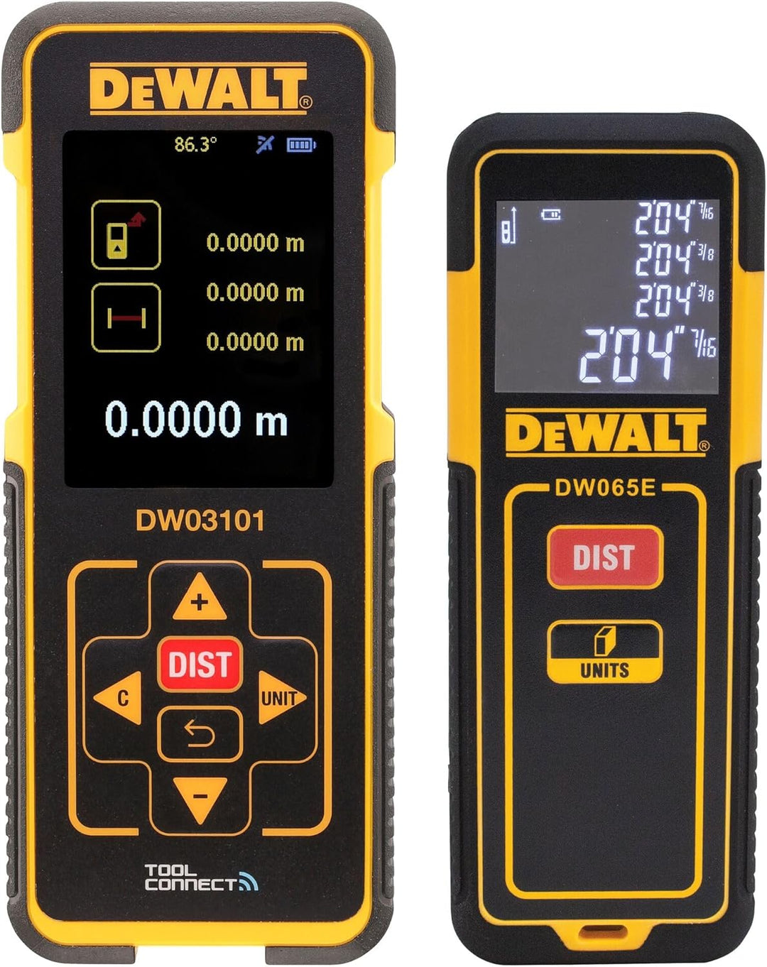 DeWalt Laser-Distanzmesser (635 nm, Laserklasse 2, für Längen-, Flächen- und Volumenmessung, in Mete