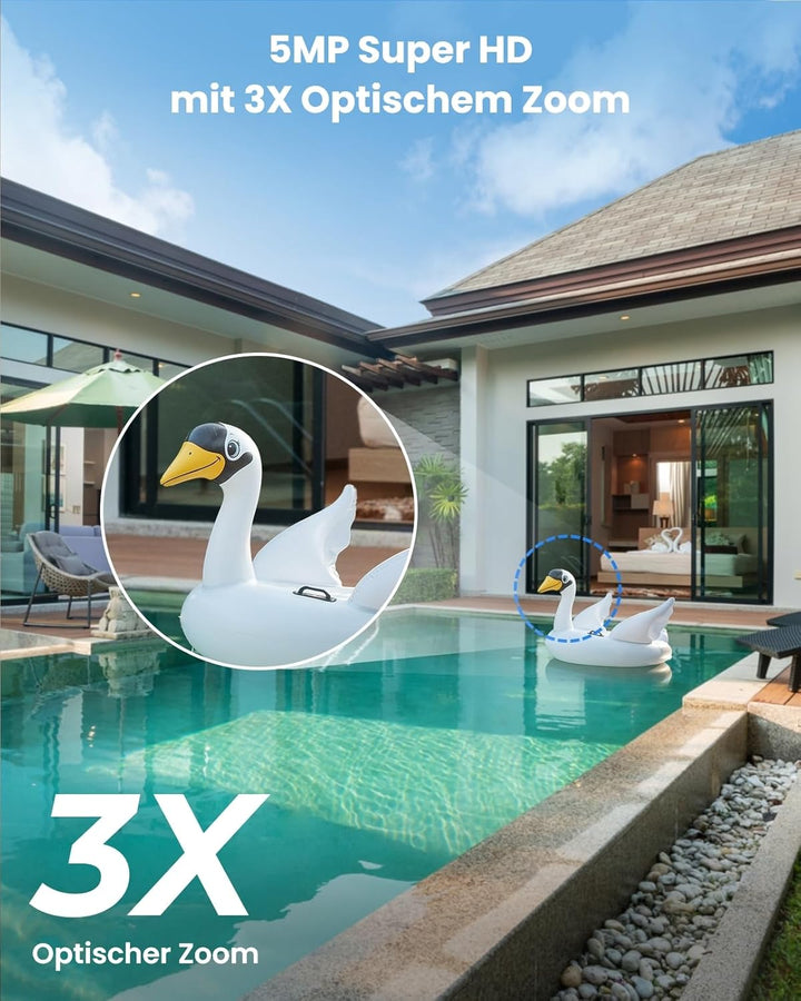 Reolink 5MP PTZ Überwachungskamera Aussen, 3X Optischer Zoom, 2,4/5GHz WLAN Kamera Outdoor mit Perso