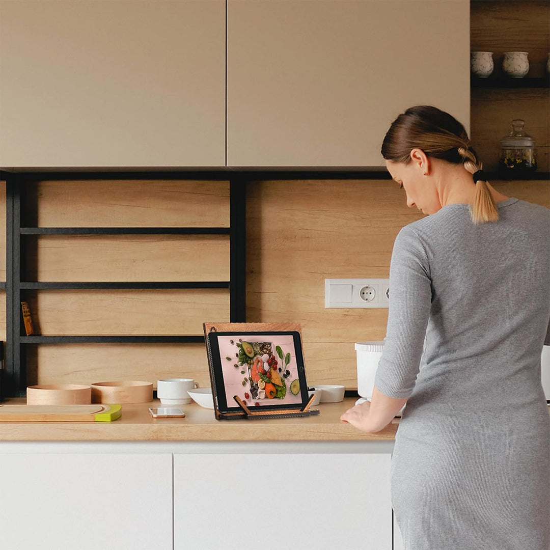 TILISMA-Handgefertigter Kochbuchhalter aus Holz-Buchhalter aus Nussbaumholz für freihändiges Lesen -