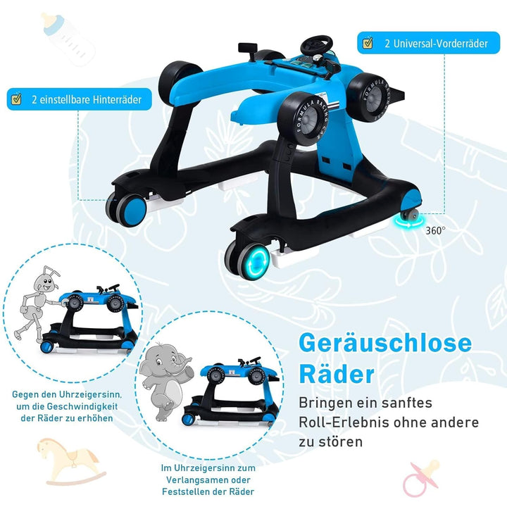 COSTWAY 4 in 1 Lauflernhilfe, Lauflernwagen klappbar mit einstellbarer Höhe & Geschwindigkeit, Baby