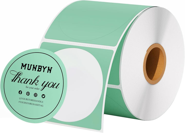 MUNBYN 2" Runde Etiketten Selbstklebend Rolle-Versandetiketten 750 Etiketten Kreis Thermodirekt Etik