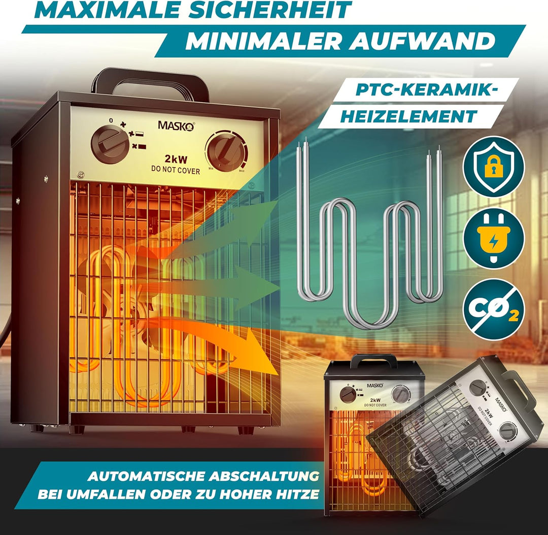 MASKO® Elektroheizer Heizlüfter Bauheizer Keramik Heizstrahler elektrisch Heizgerät mit Thermostat E