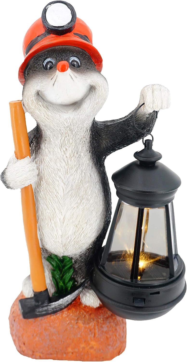 abc HOME | Gartenfigur Maulwurf mit Laterne | LED | Solarpanel | Lichtsensor