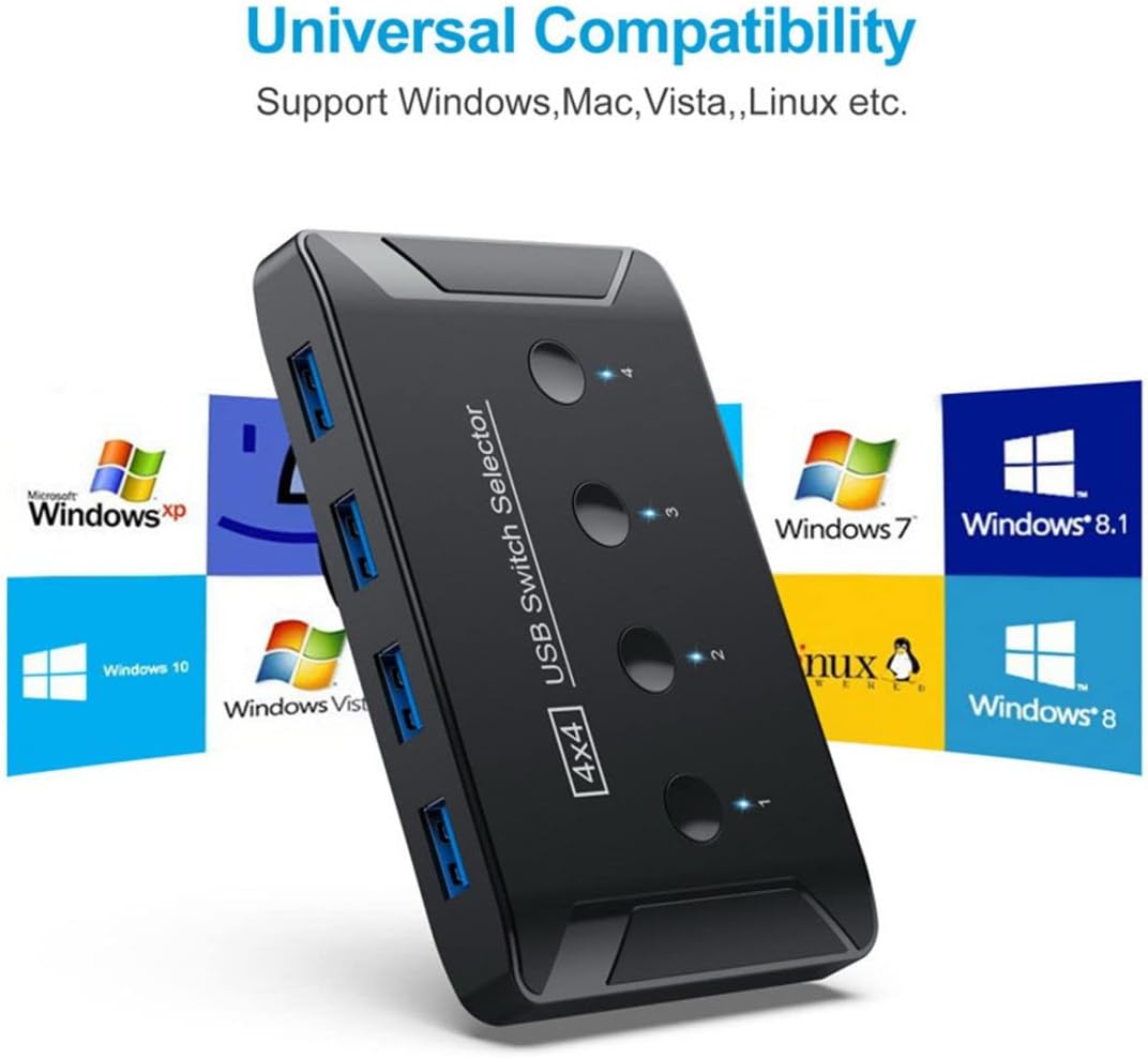 Chenyang USB 3.0 KVM Sharing Switch Selector 4 Computer teilen 4 USB Geräte für Tastatur Maus Scanne