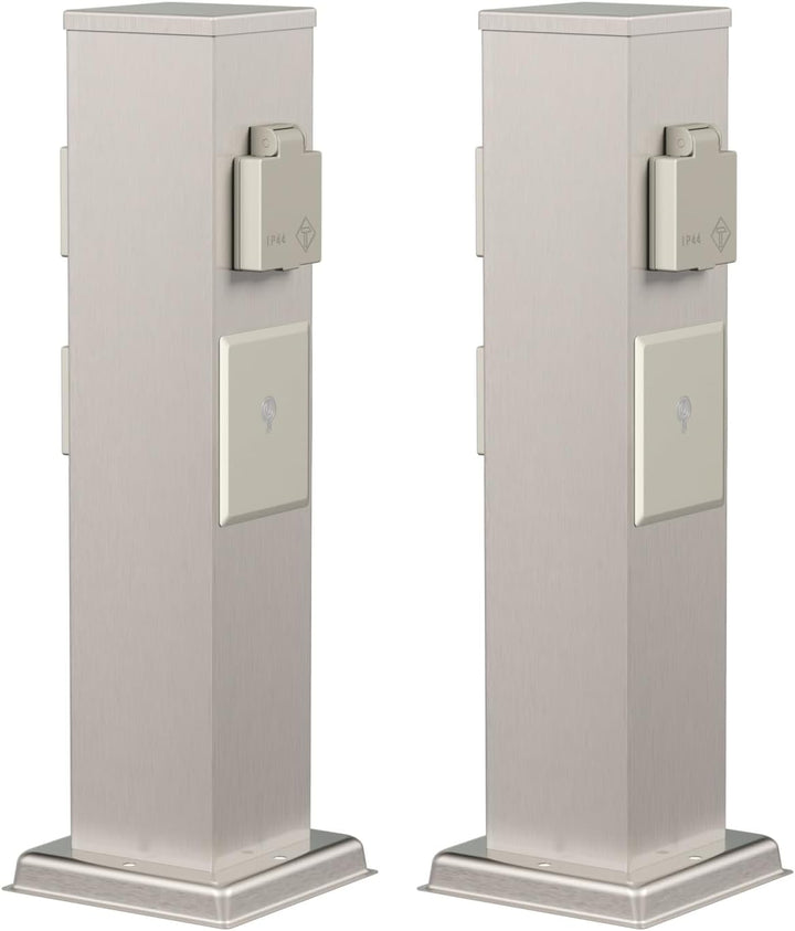ledscom.de 2X Garten Steckdosensäule Polly für aussen, IP44, Smart Home, WLAN, Alexa, 3-Fach, Edelst