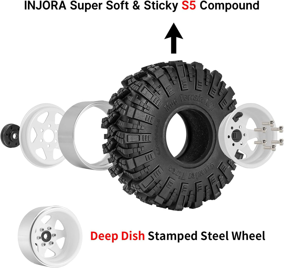INJORA 1.9 Schlamm Reifen Sat Offset -8.9mm Beadlock Felge für 1/10 RC Crawler Auto Axial SCX10 9004
