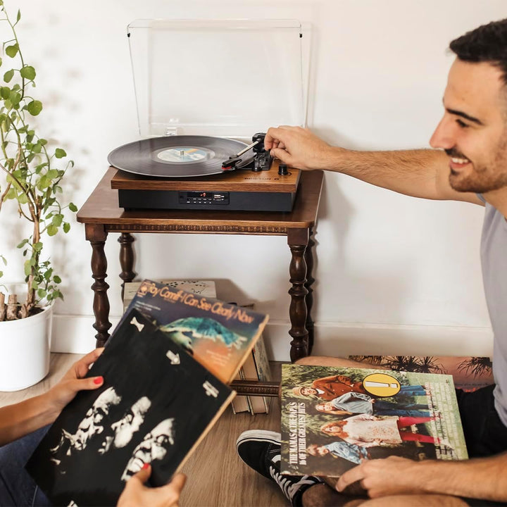 PRIXTON - Studio Vintage-Vinyl-Plattenspieler - Vinyl-Player & Konverter über Bluetooth, USB, SD, Ra
