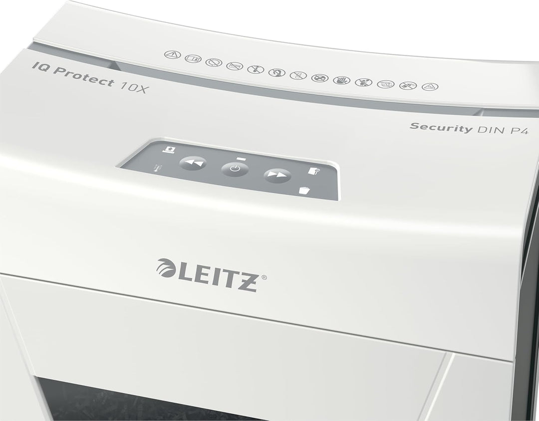Leitz IQ Premium Aktenvernichter P4 fürs Büro und Zuhause, 11-10 Blatt (70-80 g/m²) 10 Blatt Partike