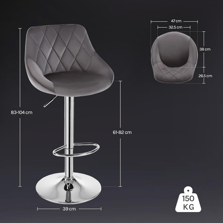 WOLTU Barhocker, Hocker höhenverstellbar drehbar, gepolsterter Samtsitz, mit Rückenlehne Fussstütze,