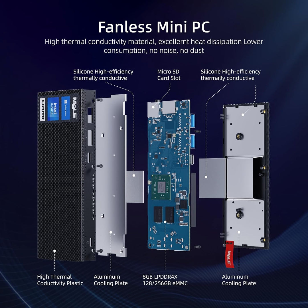 MeLE PCG02 Pro Lüfterloser Mini PC Stick Alder Lake N100(bis zu 3.4GHz) Windows 11 Pro Micro PC 8GB