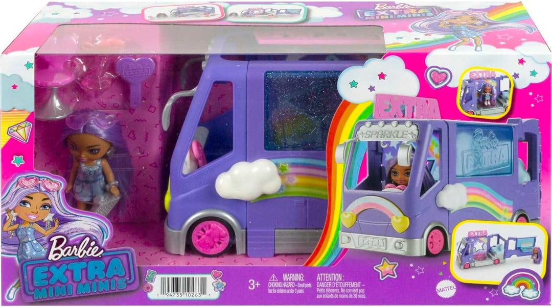 Barbie Extra Mini Minis, Extra Mini Minis Barbie Puppe mit Extra Sparkle Tour Bus Van, inkl. Barbie