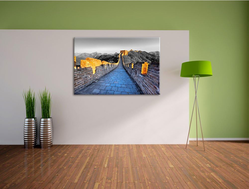 prächtige chinesische Mauer schwarz/weiss Format: 100x70 auf Leinwand, XXL riesige Bilder fertig ger