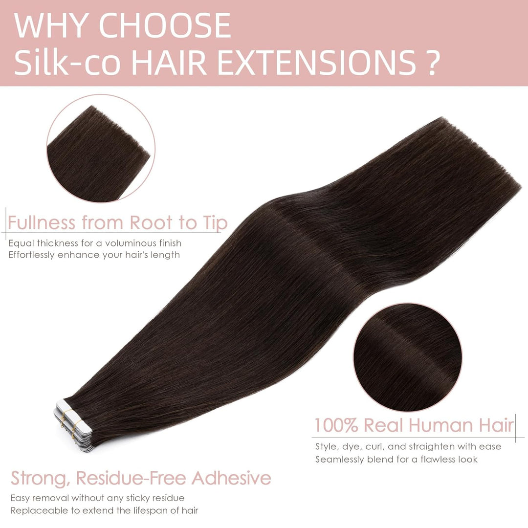 Silk-co Tape Extensions Echthaar 20stk, Haarverlängerung Tape in Extensions Echthaar, Remy Haarexten