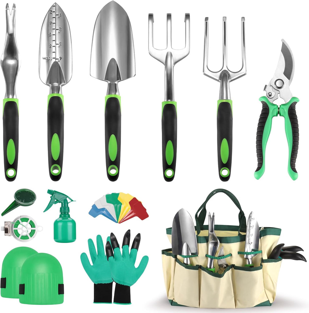 penobon Gartenwerkzeug Set, 13 Stück Edelstahl Gartengeräte Set mit Aufbewahrungstasche, Geschenke f