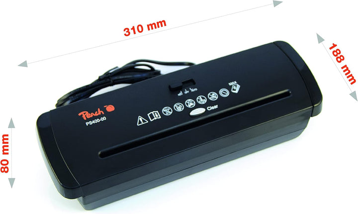 Peach PS400-00 Streifenschnitt Aktenvernichter | 6 Blatt | 7 mm Streifenbreite | schreddert Papier u