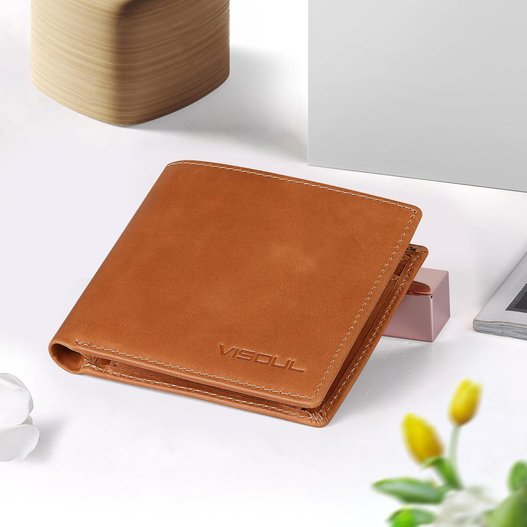 VISOUL Leder Geldbörse Herren mit ID-Fenster/Münzfach & RFID Schutz I Echtleder Geldbeutel für Männe