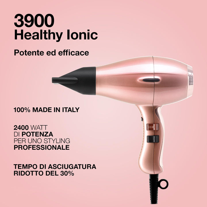 elchim 3900 Healthy Ionic Venetian Rosegold Schuko-Steckdose mit Baumwollbeutel – professioneller Ha