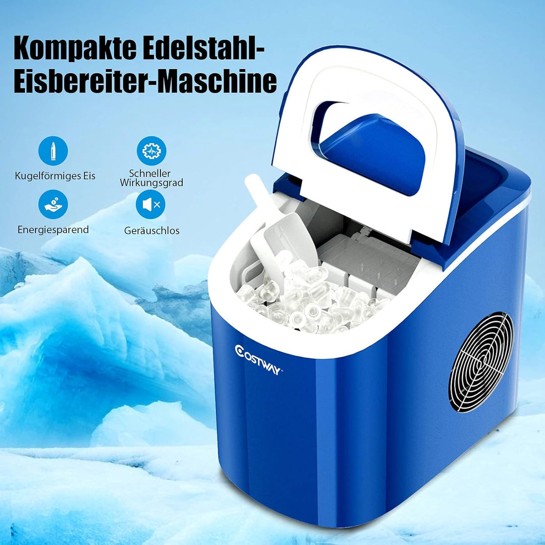 COSTWAY Eiswürfelmaschine 12KG/24H, Ice Maker 9 Eiswürfel in 6-13min, Eismaschine 2,2L Wassertank, E