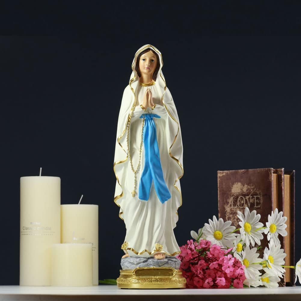QIANLING 22cm Jungfrau Maria Statue, Religiöses Geschenk Gesegnete Mutter Jungfrau Maria Figur, Harz