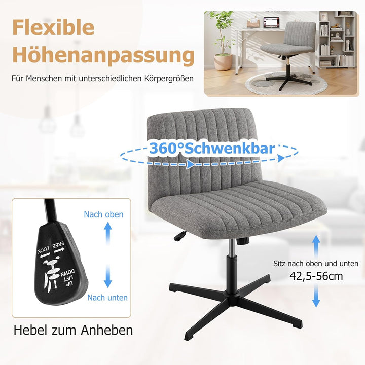 COSTWAY Schneidersitz Stuhl, Drehstuhl ohne Armlehnen, Schreibtischstuhl mit breiter Sitzfläche, Bür