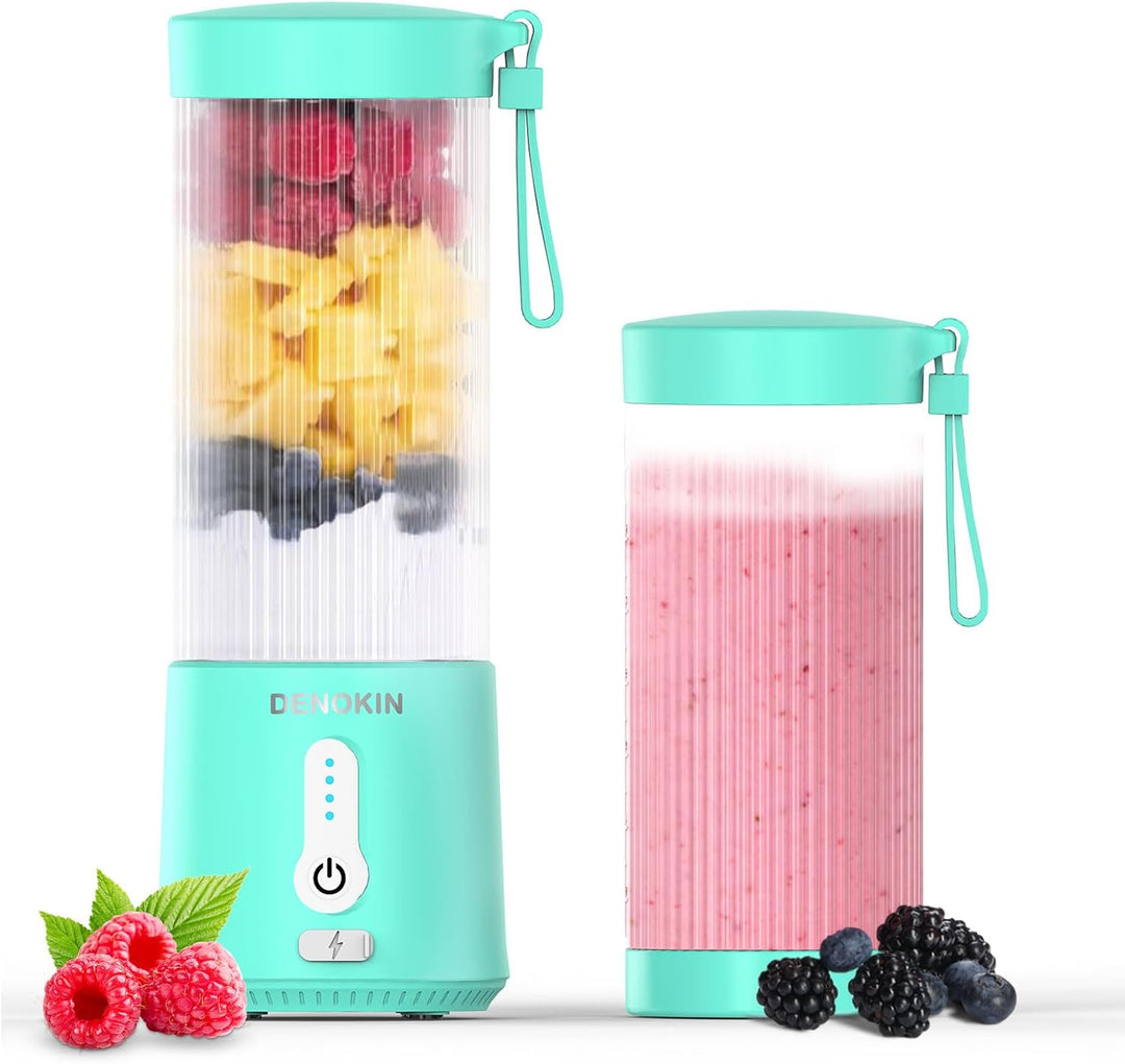 DENOKIN Tragbarer Mixer to Go/Blender/Smoothie Maker, 450ml Becher, Kabellos & USB-C Wiederaufladbar