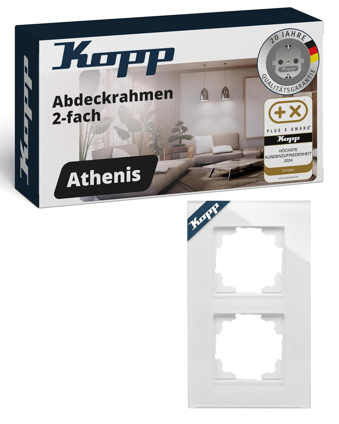 Kopp 405402018 2-Fach Echtglas-Rahmen Abdeckrahmen Glas Weiss 2-fach Weiss, 2-fach Weiss