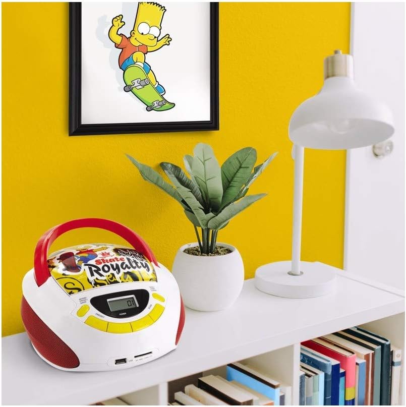 Metronic 477454 CD-Player für Kinder, Simpsons, mit USB-/AUX-IN-Port Rot/Weiss Simpson jaune, Simpso