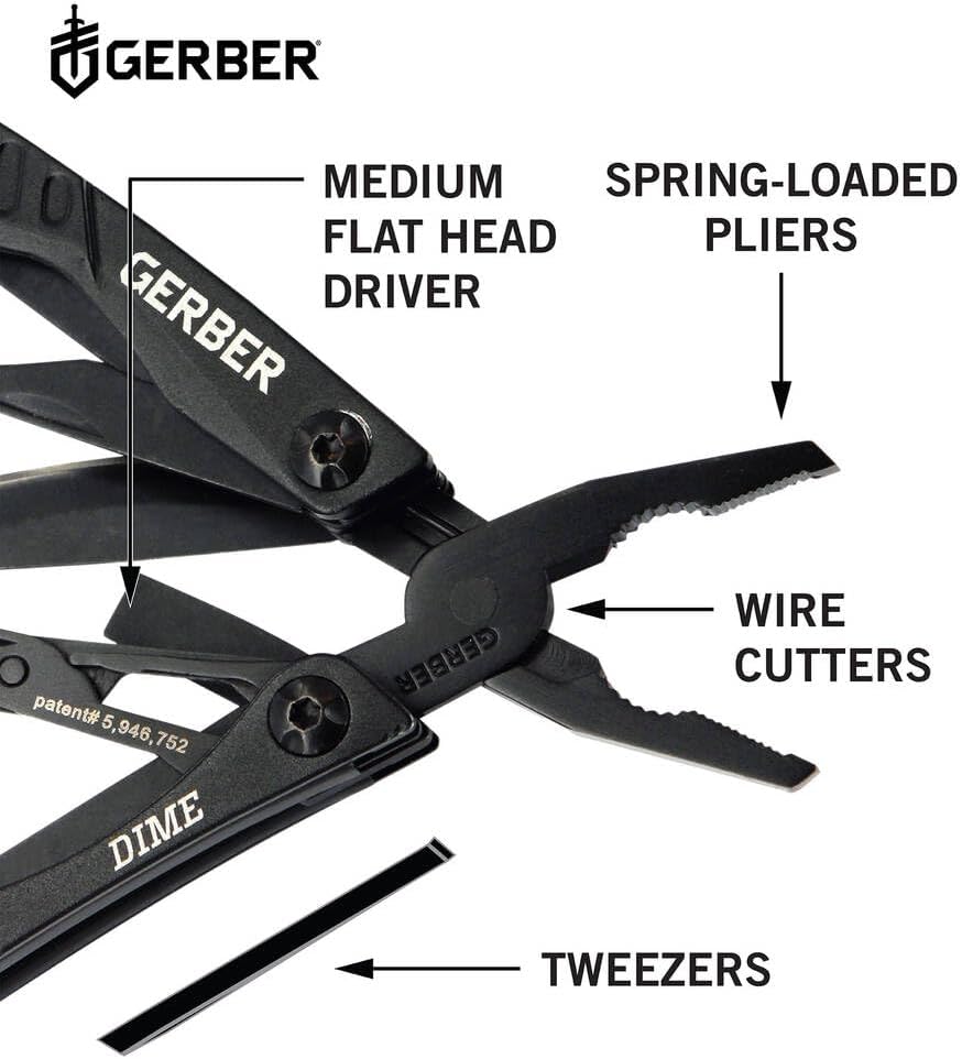 Gerber Multifunktionswerkzeug mit 12 Funktionen, Dime Pocket Multi-tool, Schwarz, 1014030 Schwarz (U