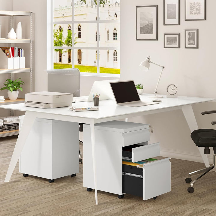 WOLTU Rollcontainer, Aktenschrank, Büroschrank, abschliessbarer Schrank, Container mit 3 Schubladen,