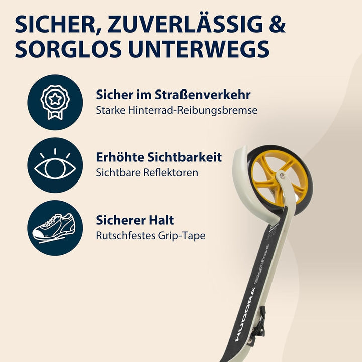 HUDORA BigWheel® 215 Scooter - Komfortabler Aluminium-Roller für bis zu 100kg - Höhenverstellbarer &