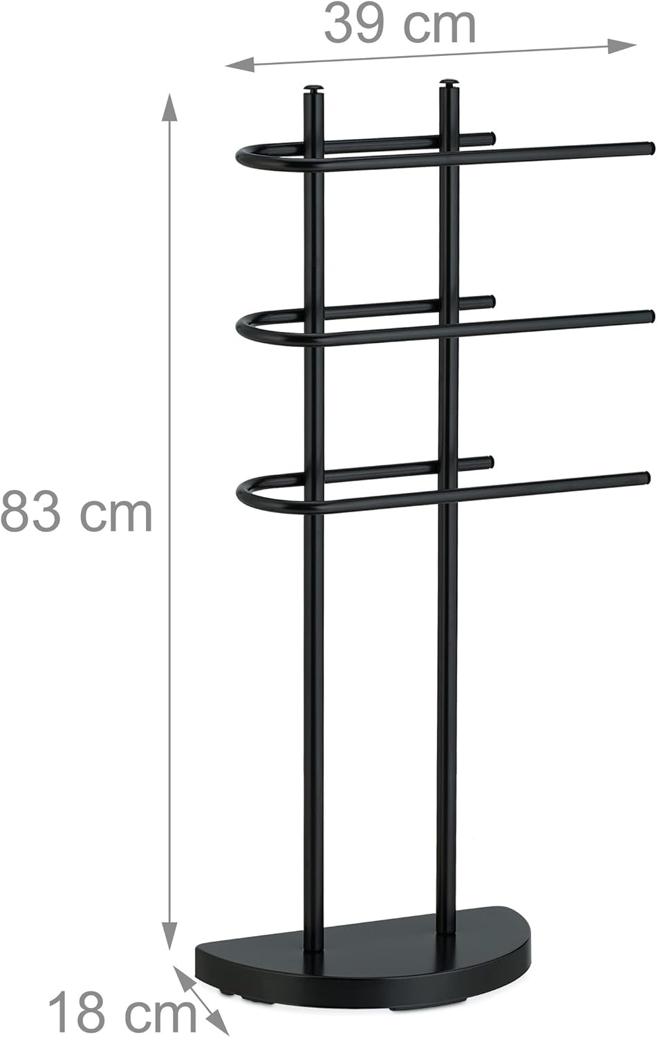 Relaxdays Handtuchständer, 3 Stangen, Metall, HxBxT 83 x 39 x 18 cm, Kleiderablage stehend, Duschtuc
