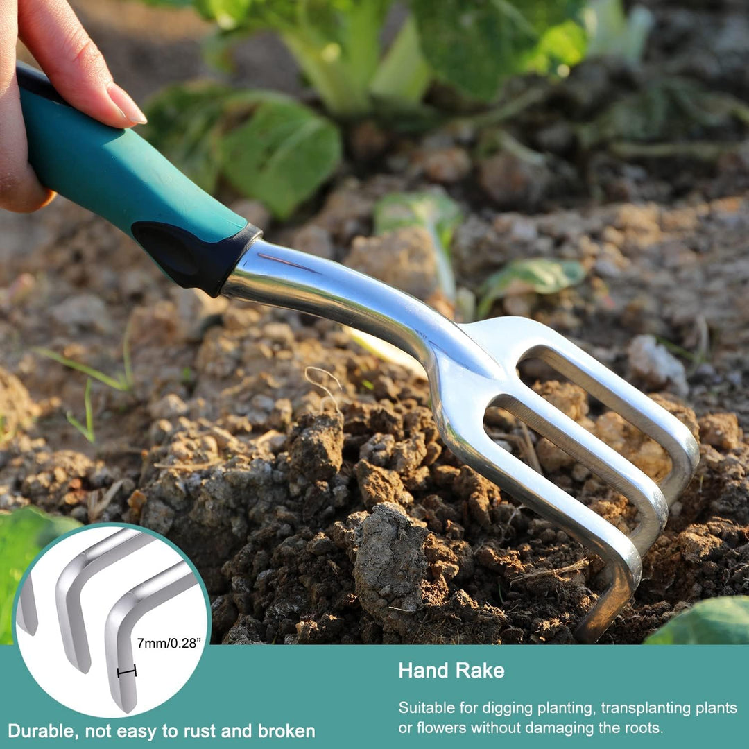 BIGP 3 Stücke Gartengerät Set, Gartenwerkzeug Set aus Aluminiumguss mit Handkelle, Pflanzkelle, Hark