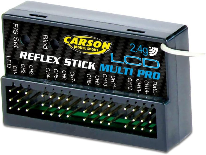 Carson 500501004 FS Reflex Stick Multi PRO LCD 2.4 GHz – 14-Kanal-Fernsteueranlage, Fernbedienung mi