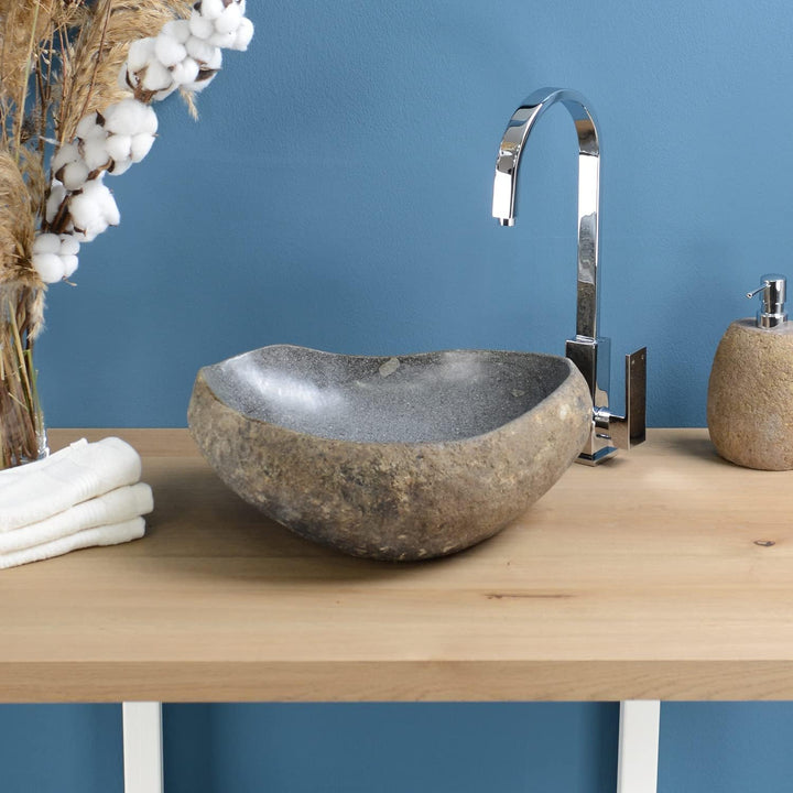 Flussstein 30-40 cm mit Naturkante Unikatauswahl nach Kauf Bad WC Garten oval grau Naturstein-Waschb