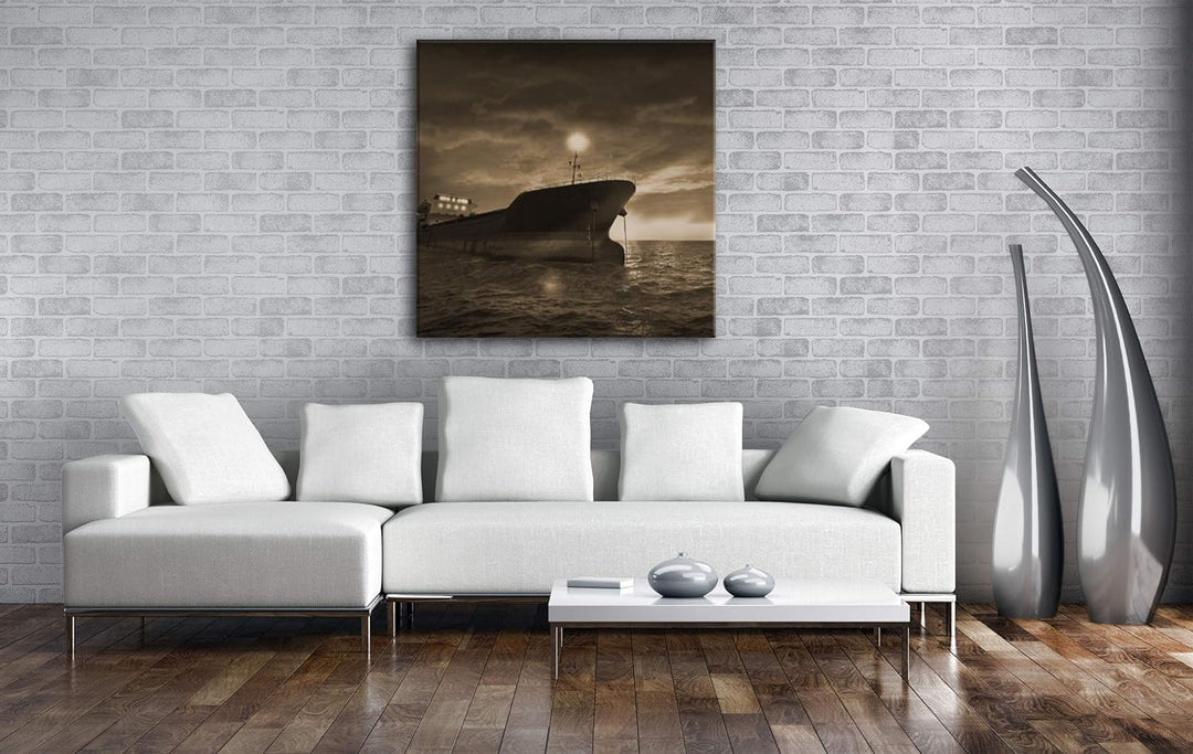 deyoli Orangener Himmel am Hafen Format: 70x70 Effekt: Sepia als Leinwandbild, Motiv fertig gerahmt