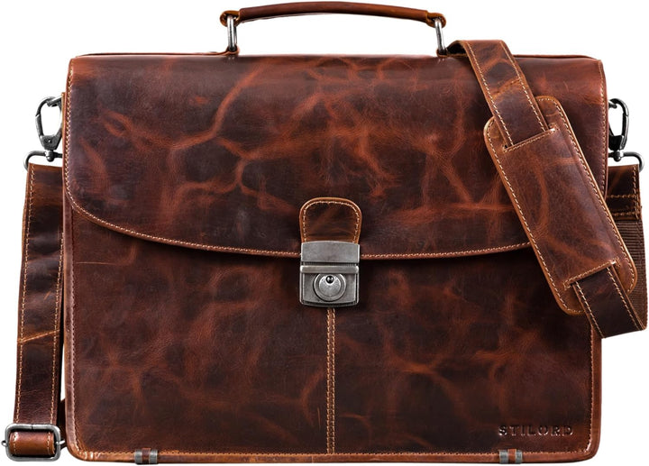 STILORD 'Miguel' Klassische Leder Aktentasche Schwarz Herren grosse Businesstasche Arbeit Bürotasche