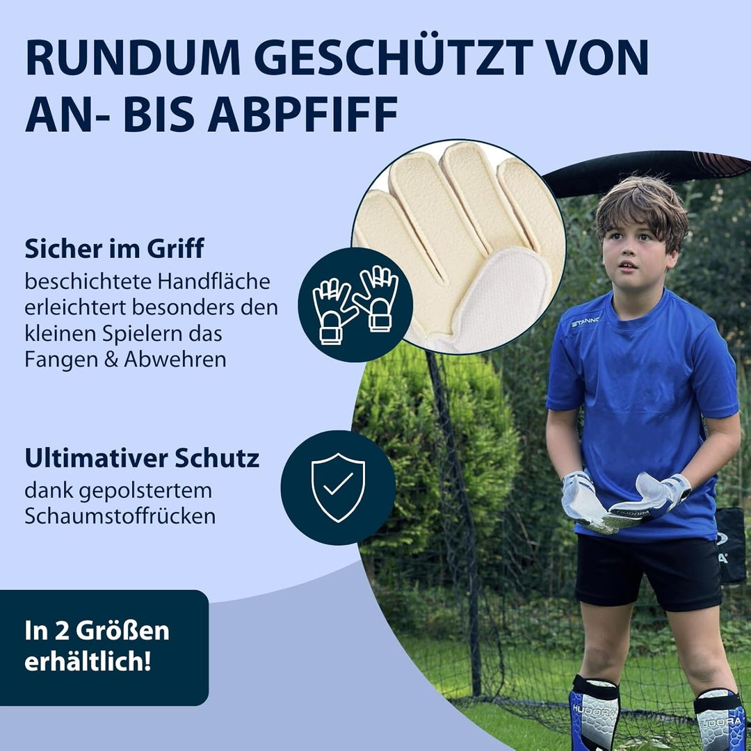 HUDORA Torwarthandschuhe - Gepolsterte Fussball Torwarthandschuhe für Kinder & Jugendliche in Grösse