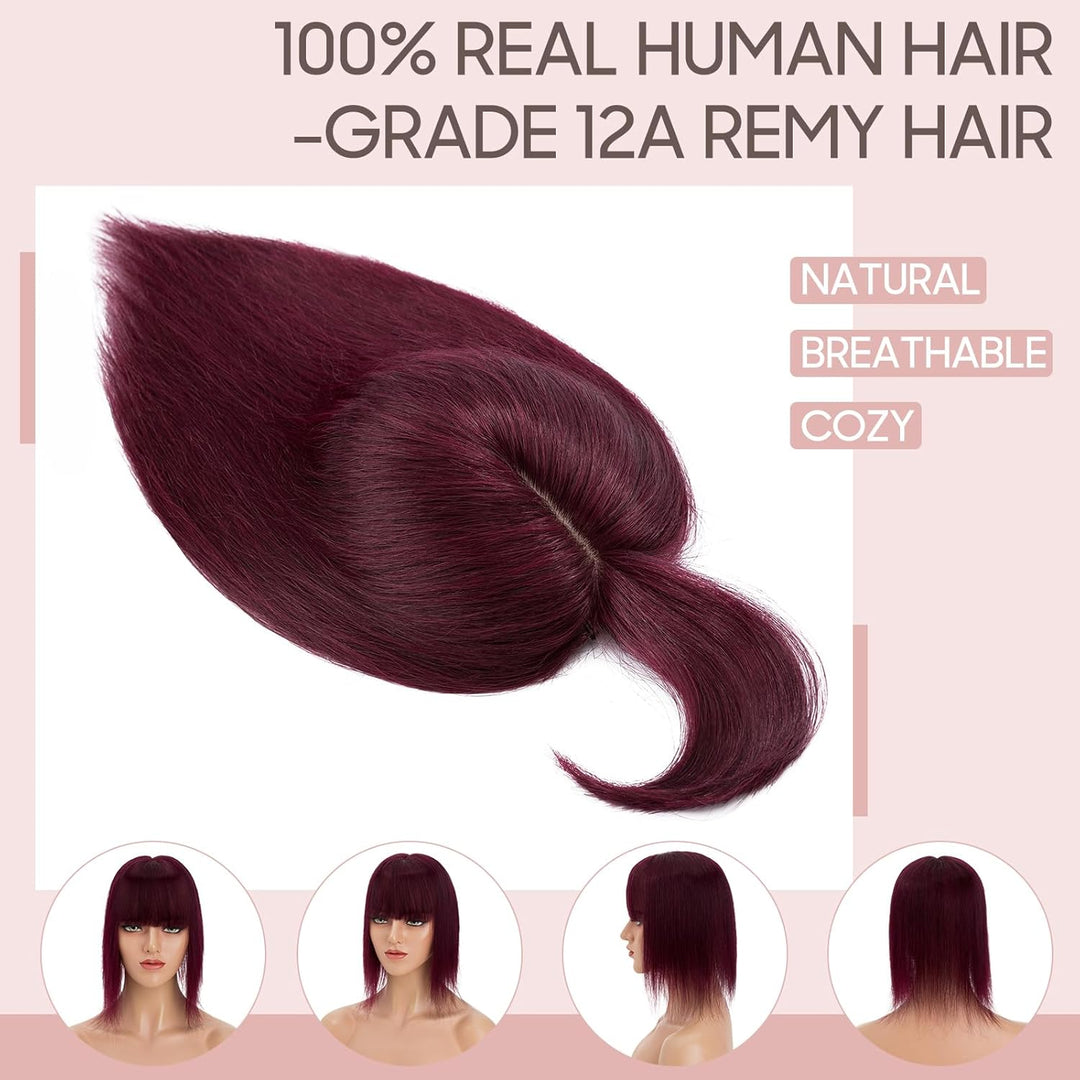 Silk-co Hair Topper Echthaar mit langem Pony, Toupet Damen 10x12cm Basis, Haartopper Echthaar mit Re