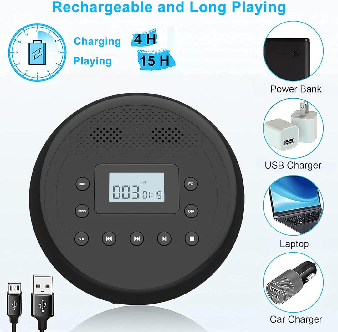 CD Player Tragbar, MONODEAL Wiederaufladbarer CD-Player mit Eingebauten Lautsprechern, Discman CD Pl