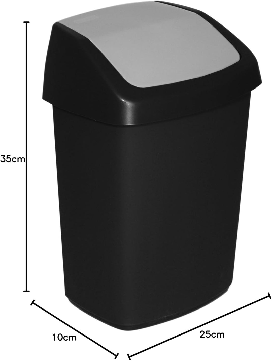 Curver Abfalleimer Swing-Top 25l in schwarz/grau, Plastik, 35 x 25 x 10 cm, 35 x 25 x 10 cm
