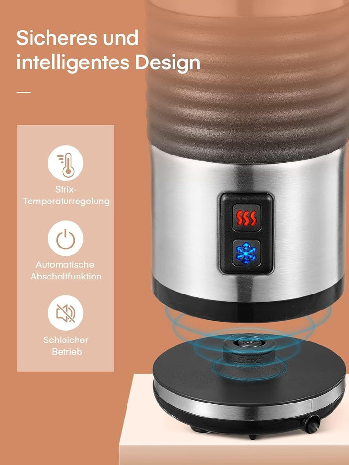 HOUSNAT Milchaufschäumer Elektrisch, 4-in-1 Milchschäumer für Heissen und Kalten Milchschaum, für La
